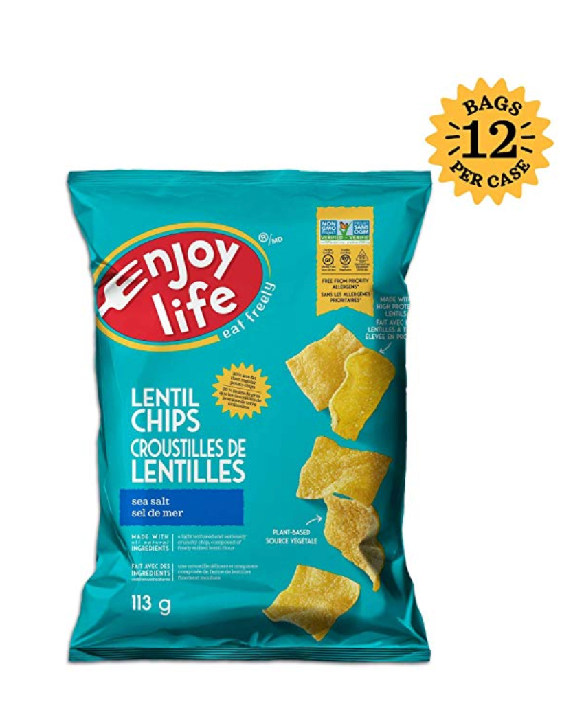Enjoy Life Lentil Chips, Soy Free, Nut Free, Gluten Free, Dairy Free, Non GMO, Vegan, Sea Salt, 113 Gram Bags (Pack of 12)